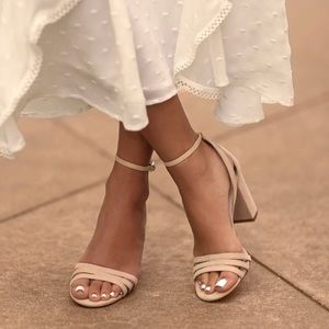 SHAYLA NUDE SUEDE ANKLE STRAP HEELS